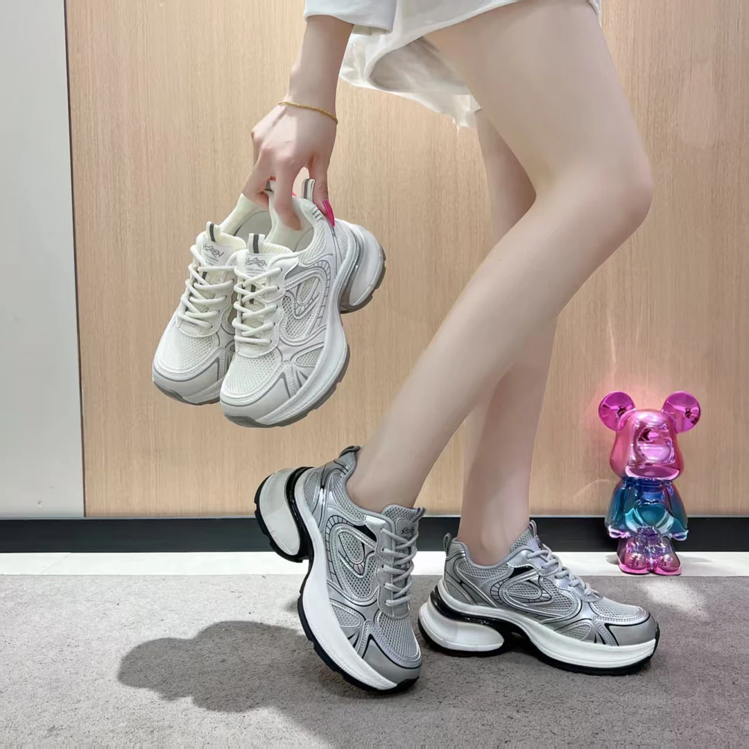 【人气王】老爹鞋女2025夏新款休闲厚底女鞋银色休闲运动鞋8878X1