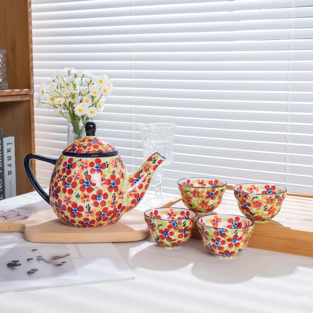 【碧丝粉黛】加厚耐磨手绘一壶四杯欧式美式复古杯碟茶壶套装