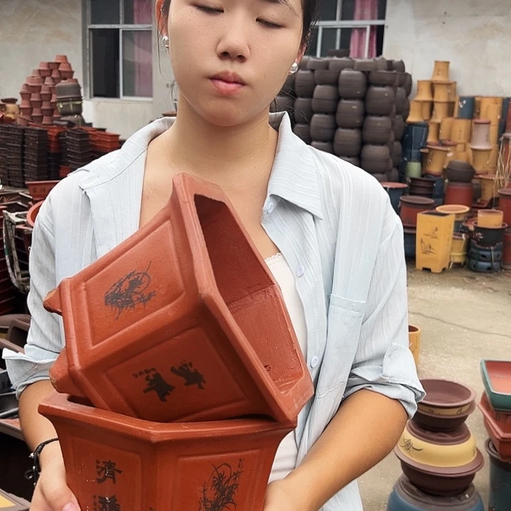 25红清雅六方花盆×2