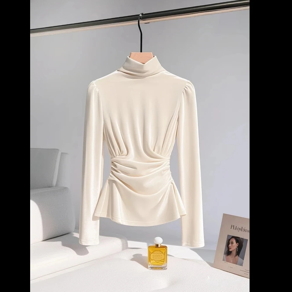 洋气法式独特超好看小香风内搭打底衬衫女轻奢感白色丝绒百搭冬季