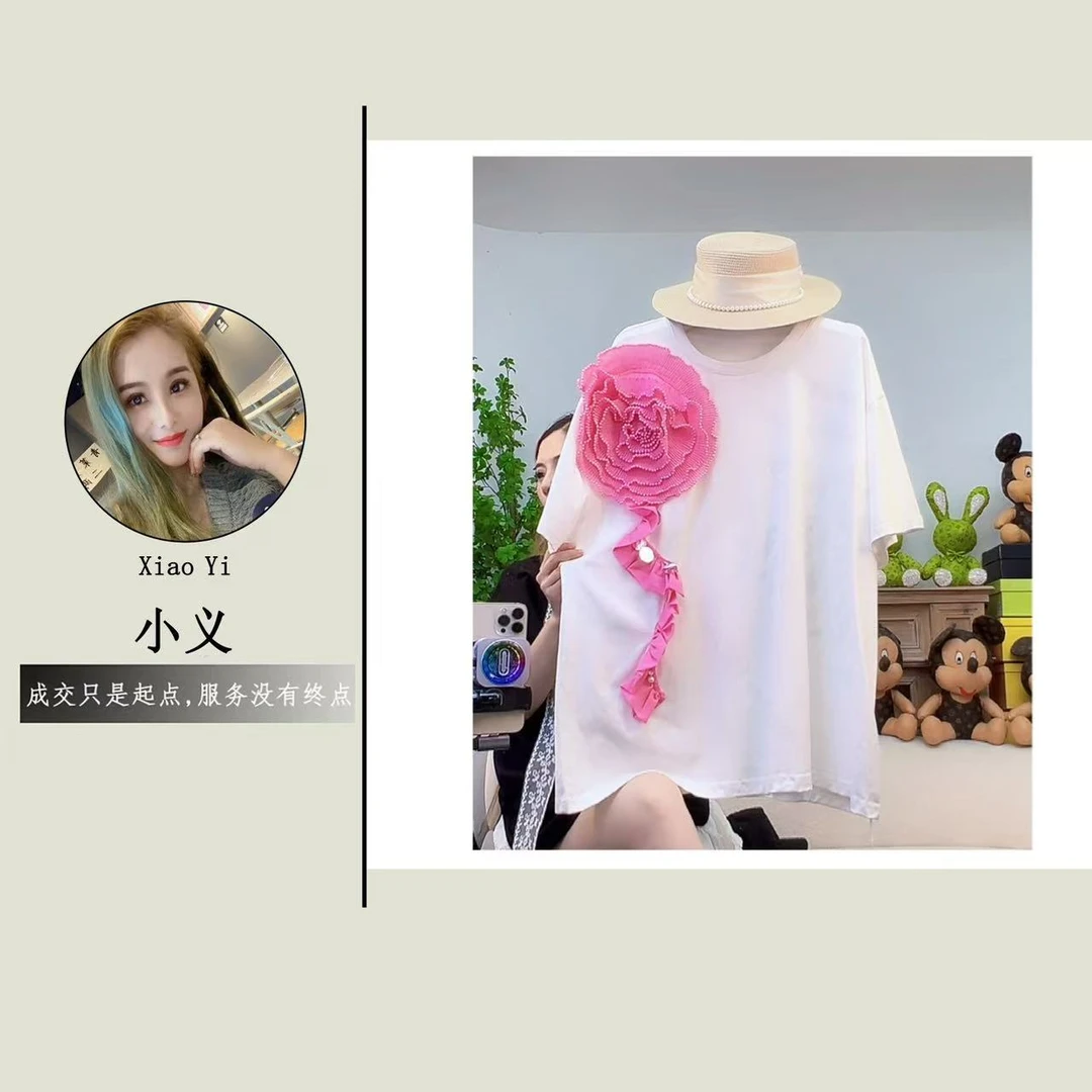 【66342】ED#重工立体花朵圆领宽松上衣