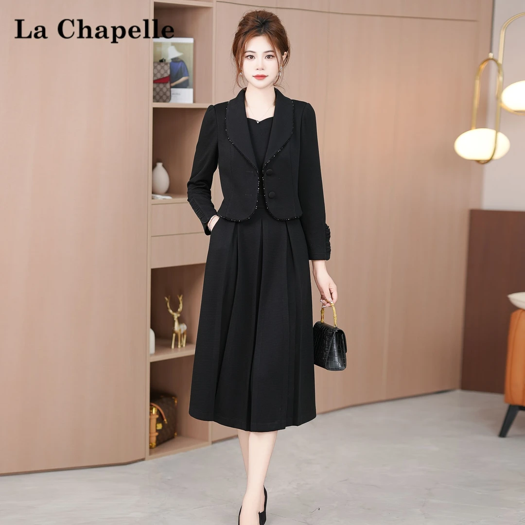 拉夏贝尔【卿本】夏季新款时尚修身显瘦松紧腰轻奢法式连衣裙女