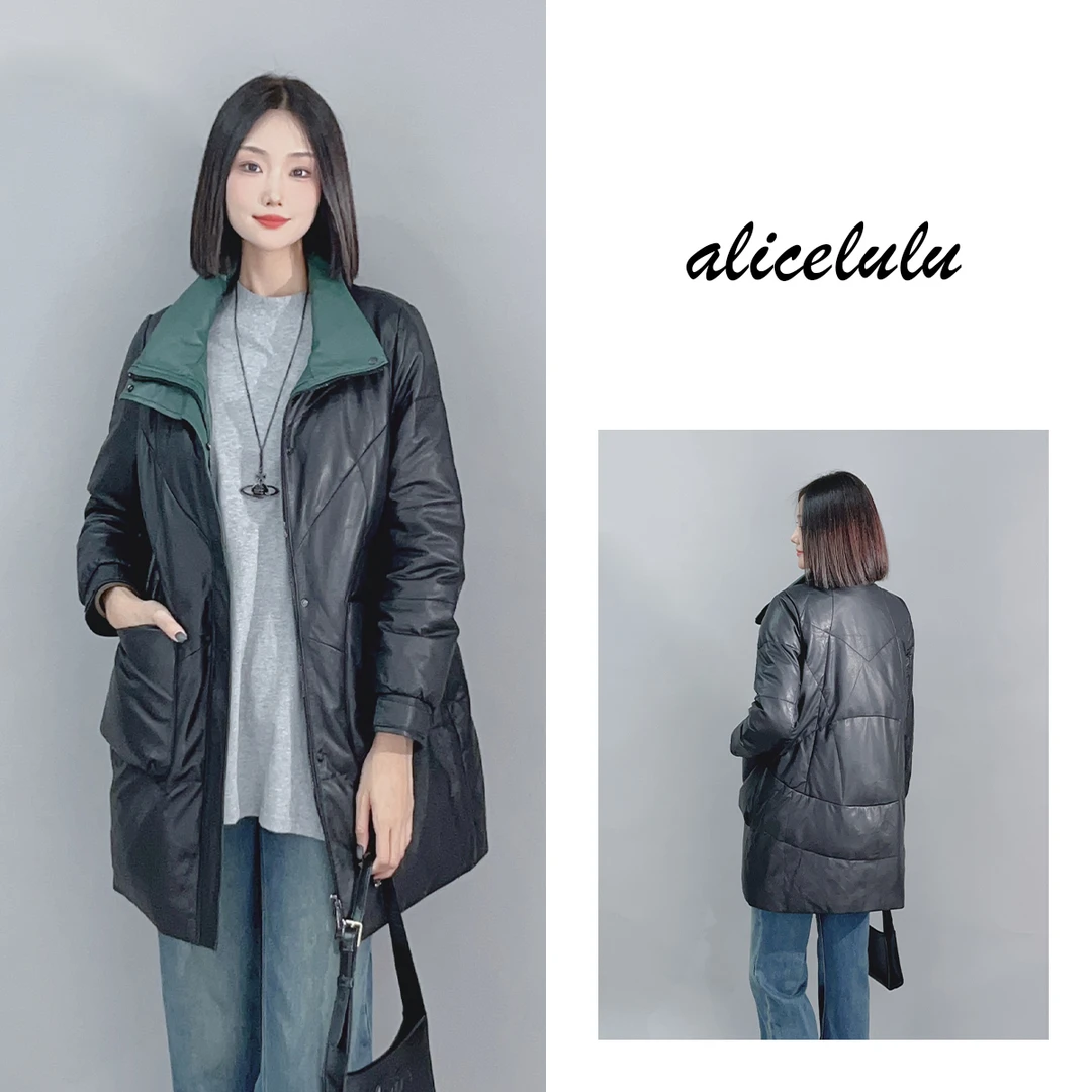 1 alicelulu“温度风度”羽绒服 轻奢鹅绒 拼色皮质 S2140721Kr