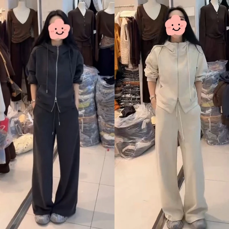 休闲秋冬极简风韩版休闲风时尚两件套开衫连帽百搭套装LK2506771