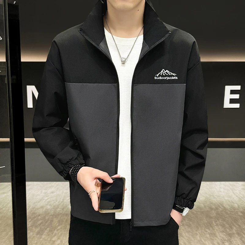 春秋男士立领外套潮流韩版夹克男防风防水冲锋衣薄款宽松男装褂子