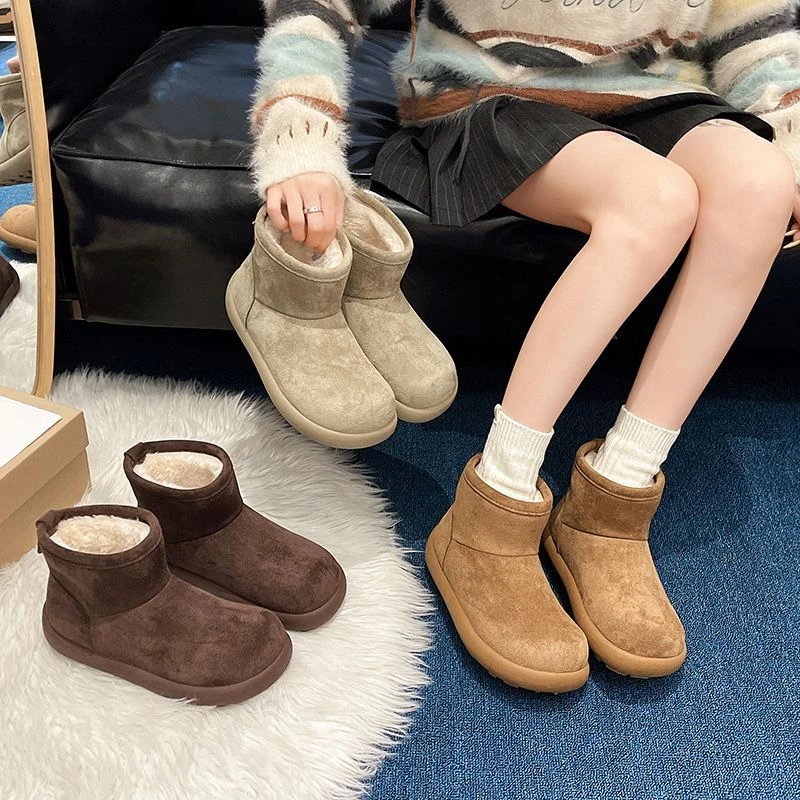 厚底增高小土豆勃肯鞋全包皮毛一体雪地靴加绒包头半拖穆勒棉鞋女