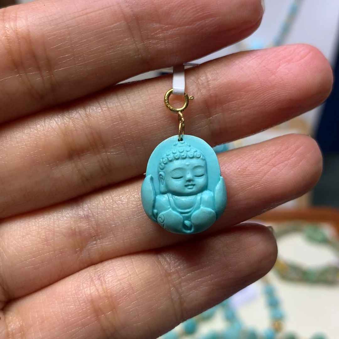 18K金镶嵌绿松石吊坠