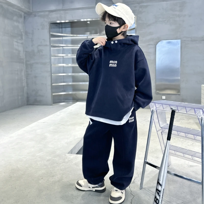 男童运动卫衣套装连帽春装2025新款大儿童男孩春秋季帅气时髦酷潮