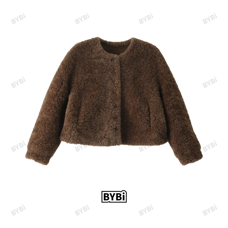 Barbie Siyu 【单人舞】5729秋冬新款纽扣纯色圆领氛围感毛毛外套