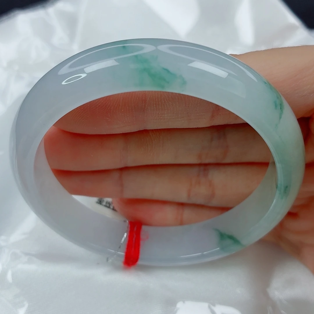 翡翠未镶嵌手镯58正圈，糯冰梦幻紫底飘绿花，强推，019