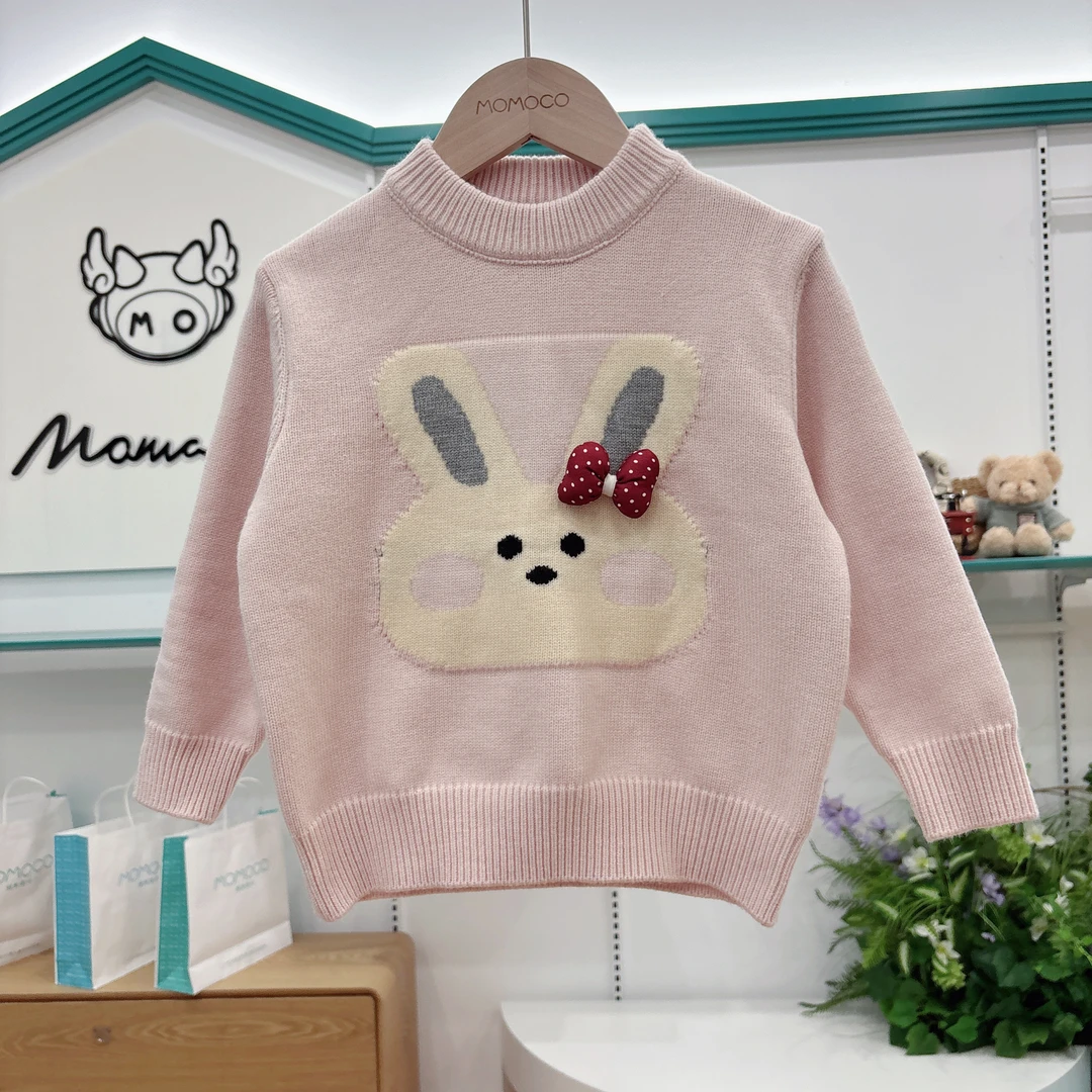 MOMOCO冬季女童中大童韩系可爱卡通蝴蝶结加厚毛衣77830230033