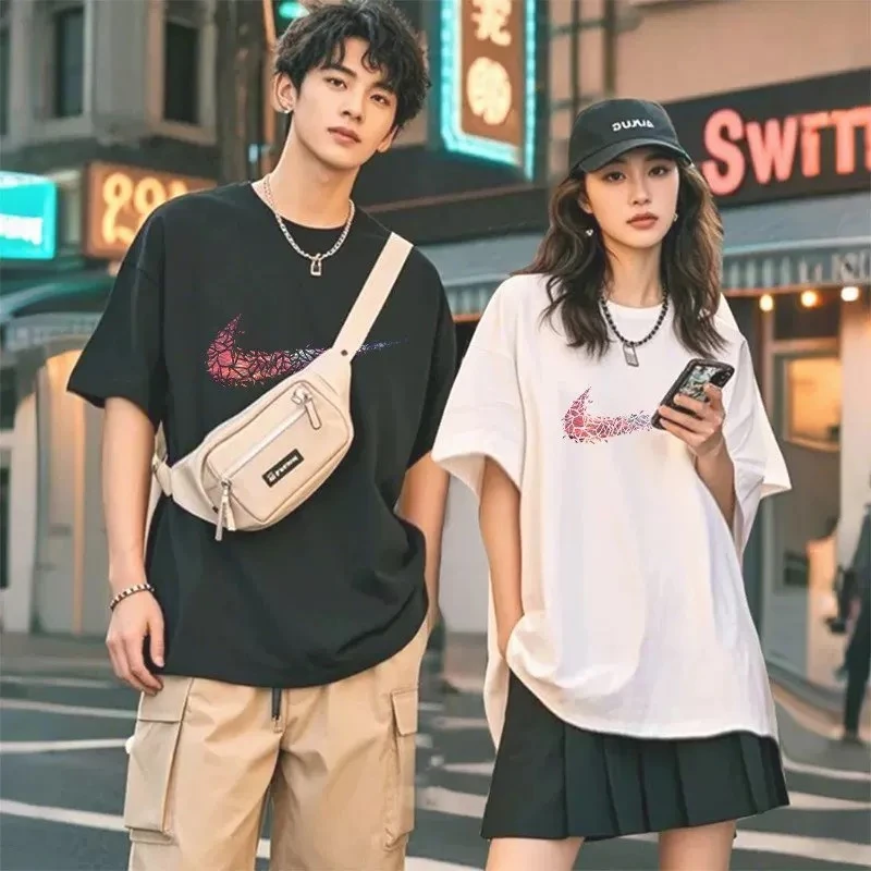 2025潮牌T恤男女同款时尚百搭圆领印花t恤短袖裂勾