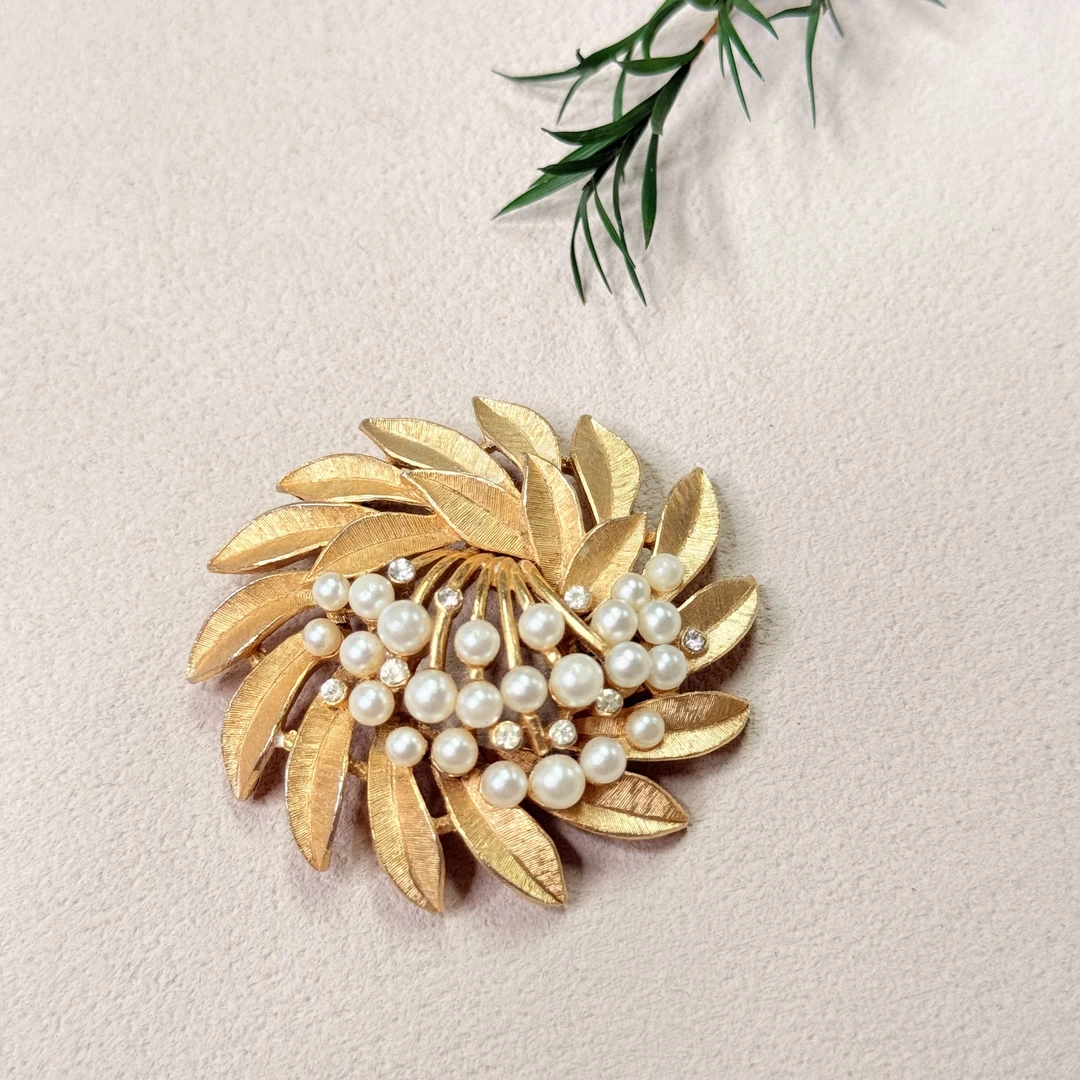 铜合金仿珍珠胸针 【六六中古】孤品复古胸针ty0155