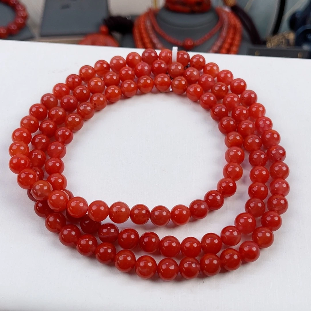 南红玛瑙瓦西锦红圆珠多圈8mm未镶嵌