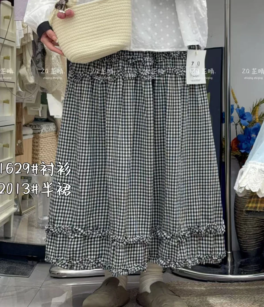 ZQ#2013#日系复古格子半身裙 FL