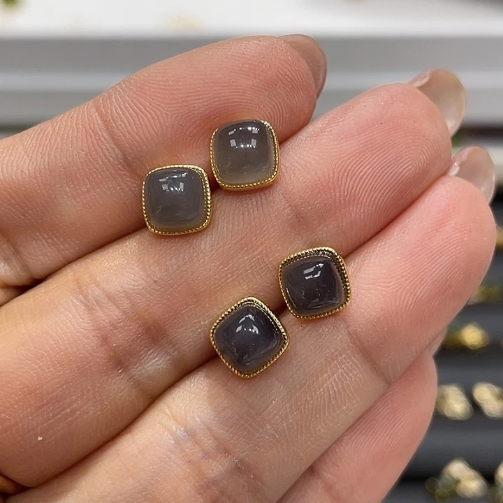 和田玉银S925镶嵌耳饰颜色多样性发货拍一发一