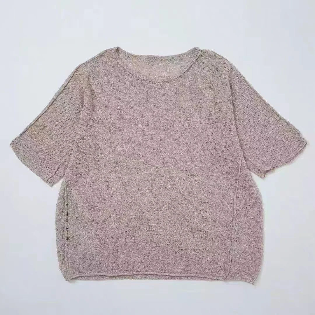 垒土 新款0359编织百搭亚麻T恤