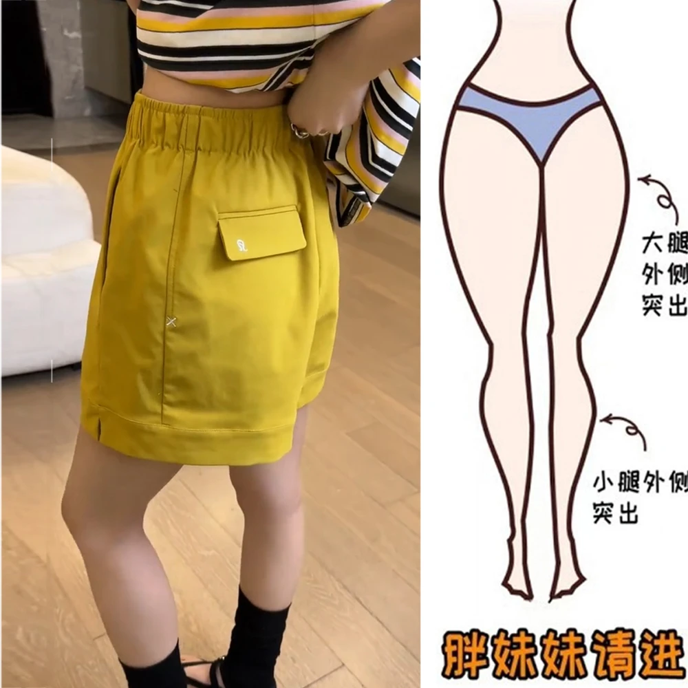 2025A字阔腿休闲短裤女夏薄款大码微胖松紧腰宽松遮肉显瘦四分裤
