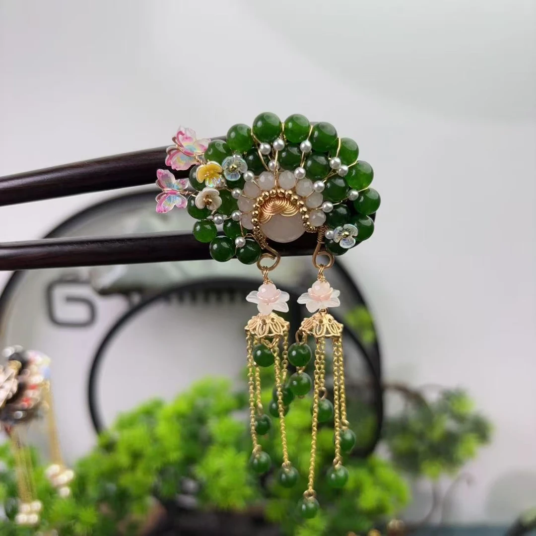 J462双钗气质手工发饰刀马旦百搭时尚发簪15公分