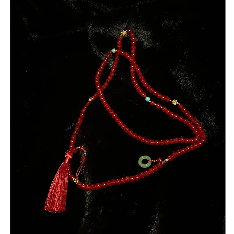 合金涤纶项链 【璎珞红】复古高级感新中式斜扣挂脖串珠项链配饰