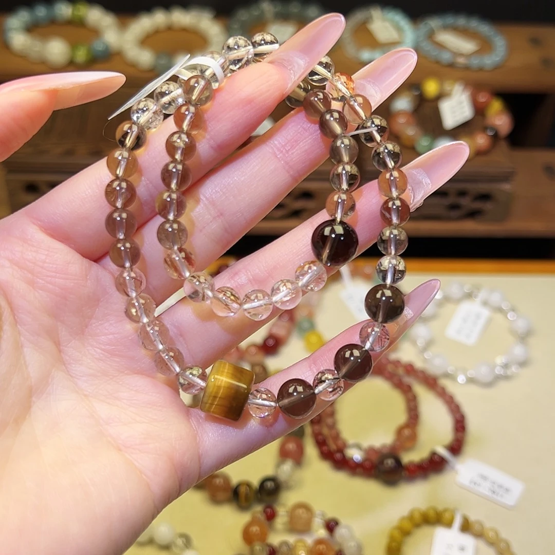 银S925镶嵌水晶手链茶1532