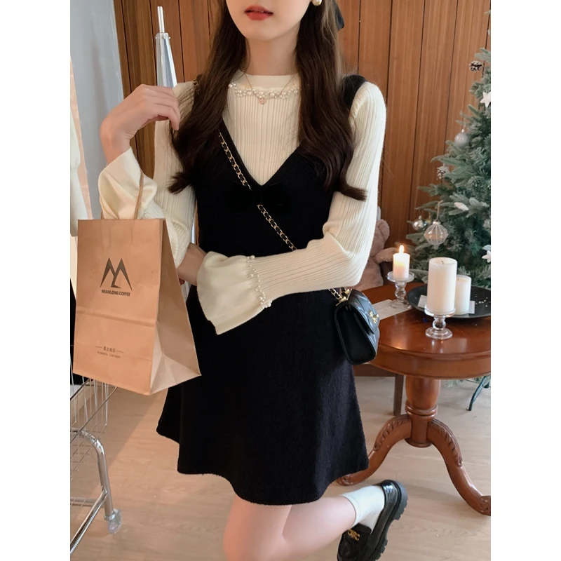 【现货】安璃 简约蝴蝶结小香风粗花呢背心裙