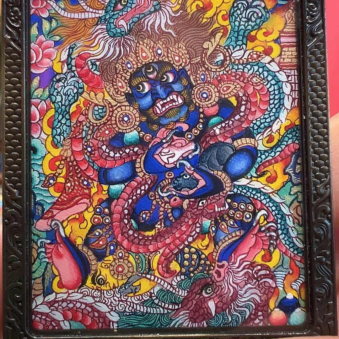 吊坠全手绘热贡唐卡黑财神
