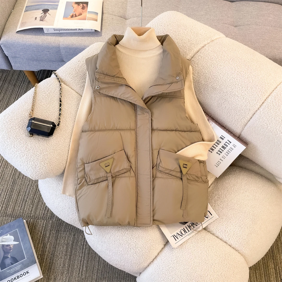 大码百搭棉服马甲女秋冬新款宽松坎肩棉马夹背心外套潮