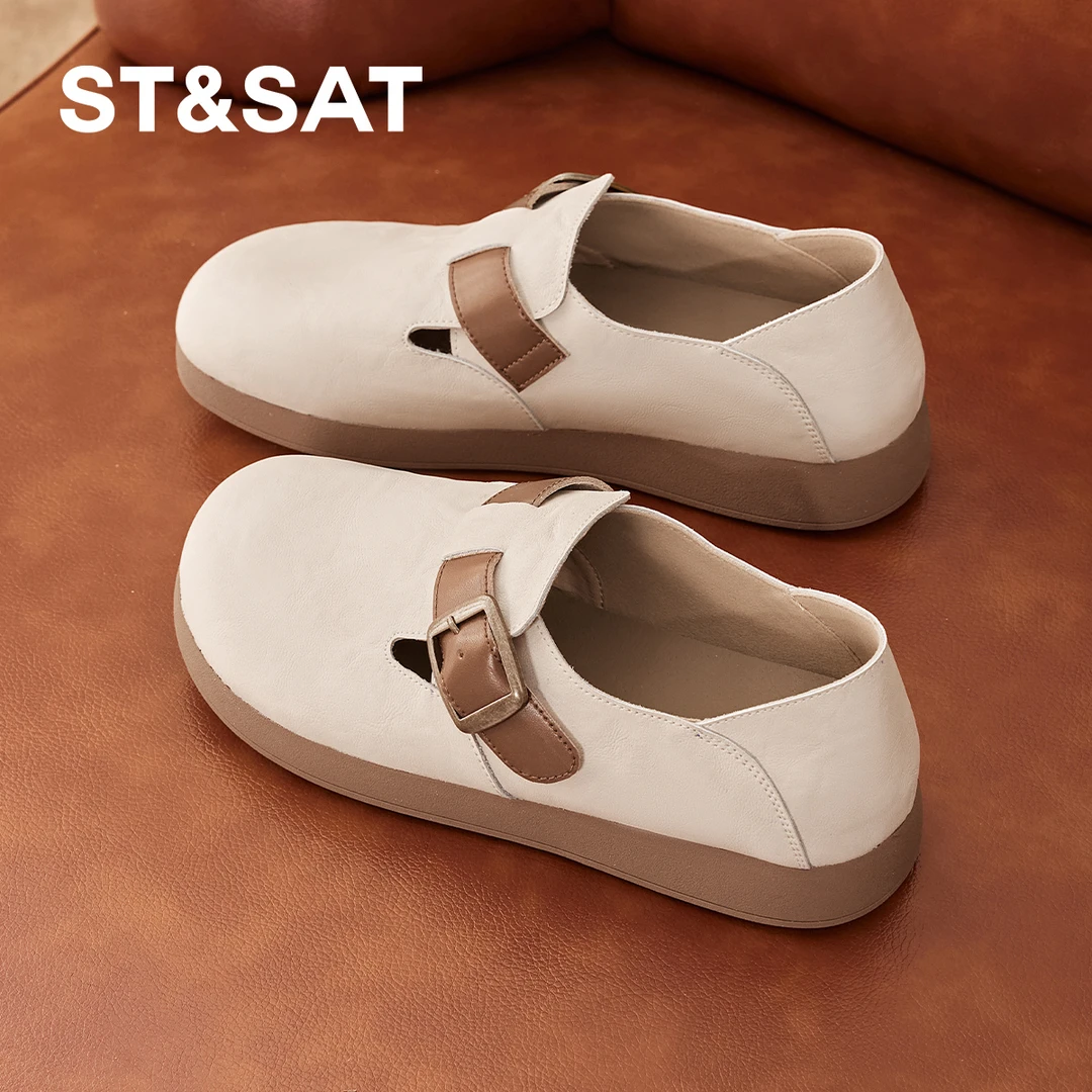 星期六真皮勃肯女士2025秋季新款两穿平底单鞋2025今年流行鞋子
