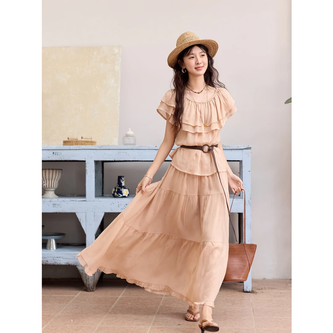 谜秀新天丝荷叶边衬衫套装 空气感莱赛尔多层显瘦通勤两件套短袖