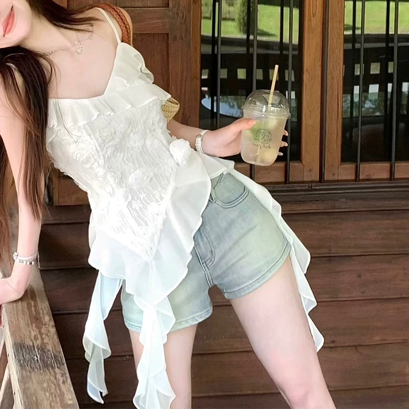 【mimius】Q 设计感不规则飘带立体花朵吊带上衣（不含胸垫）G05133