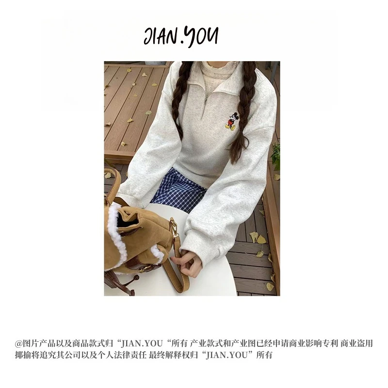 JIANYOU-「卡通气息」2025早春新款宽松立领半拉链卡通女卫衣X-3997