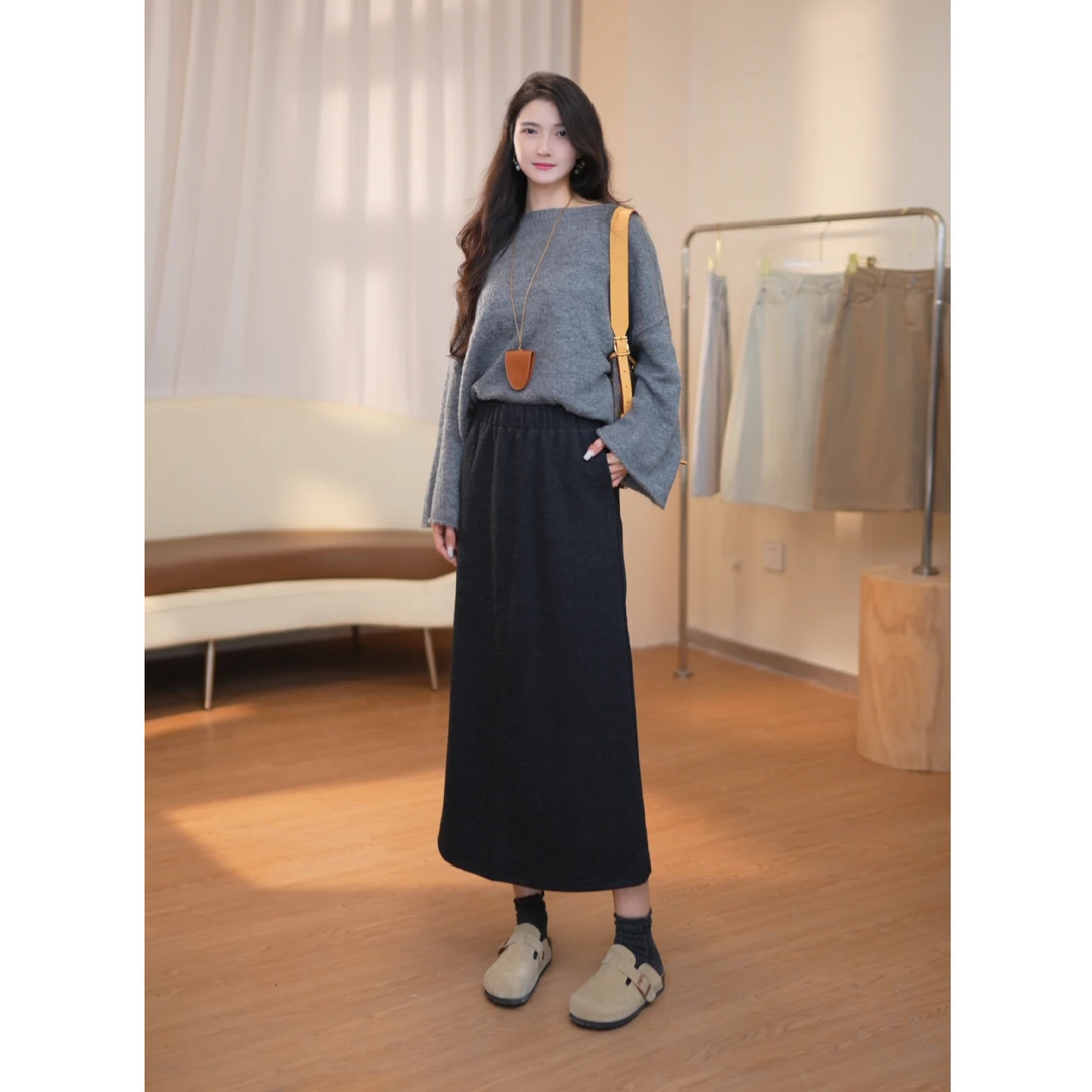 绵羊毛醋酸混纺丨2025秋冬羊毛裙松紧腰保暖中长裙气质百搭半身裙