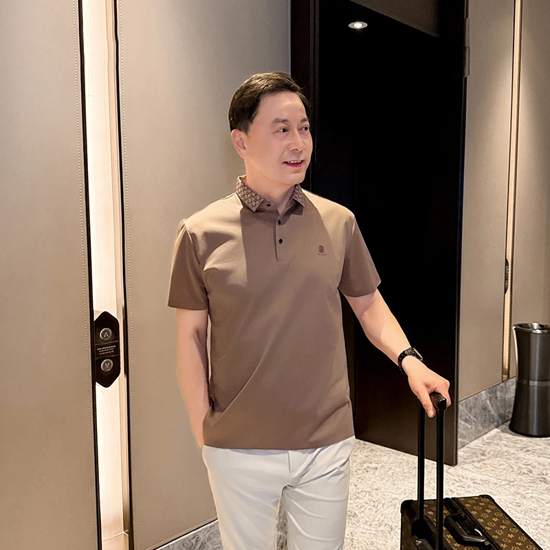 爸爸装轻商务POLO衫2025夏季中老年短袖T恤翻领休闲凉感中年男款