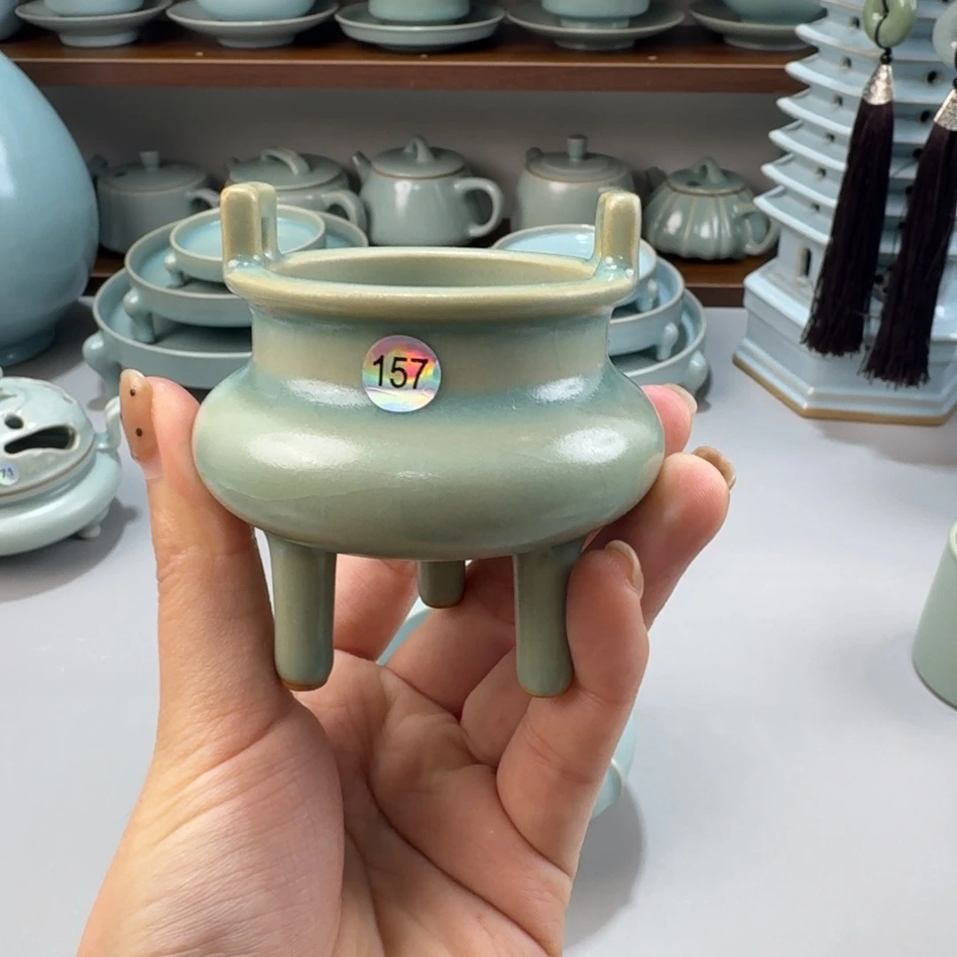瓷摆件微瑕汝窑仿古釉线香炉