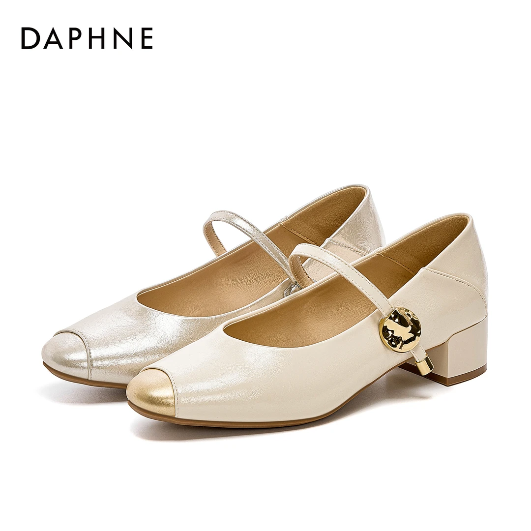 达芙妮2025女士秋季中跟学院风一字带玛丽珍浅口圆头粗跟时尚单鞋