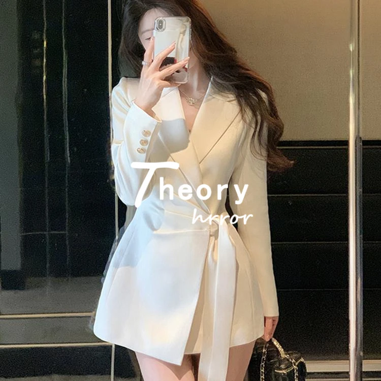 THEORY ERROR酸缎面西装外套春秋季新款韩版设计感收腰西服洋装女