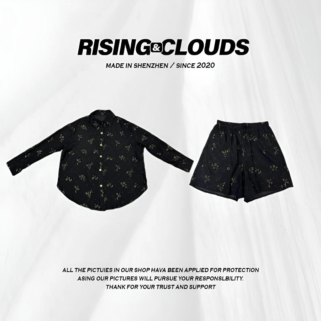 RISING&CLOUDS小云姐【有金套装】显瘦真丝衬衫短裤时尚套装040148