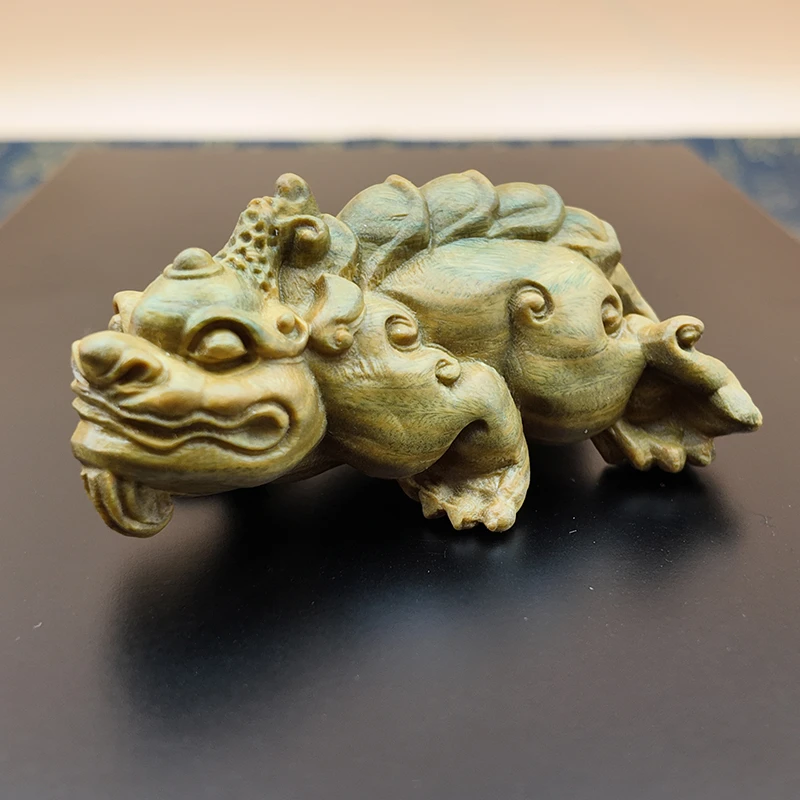绿檀木雕刻湘工独角貔貅手把件随身盘玩工艺品桌面玄关家居摆饰