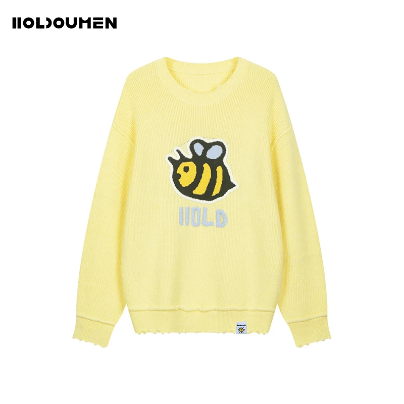 Holdoumen日常系列手工小蜜蜂冬季休闲毛衣圆领