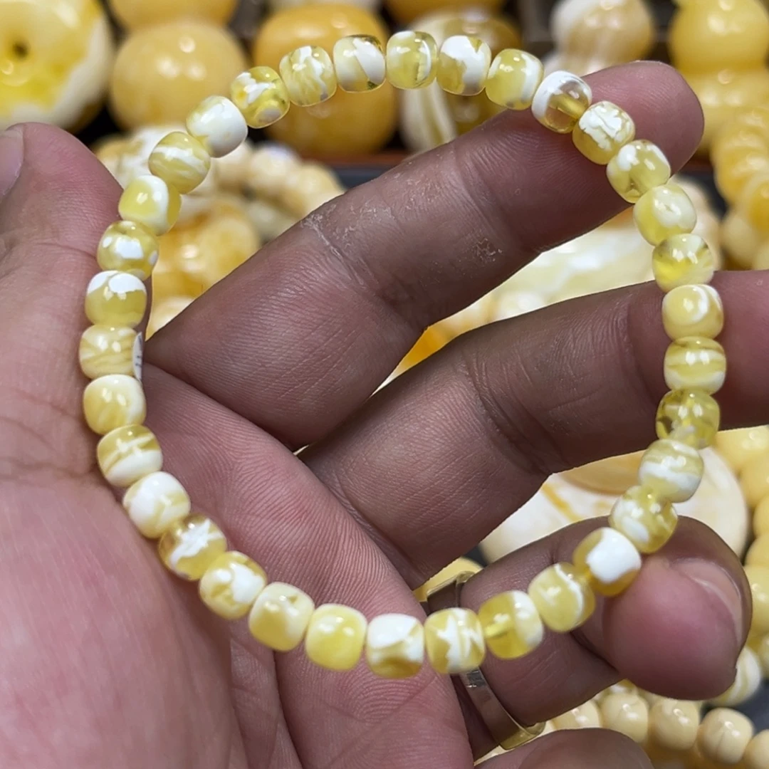 琥珀未镶嵌手串金白溶洞老邢手串6mm