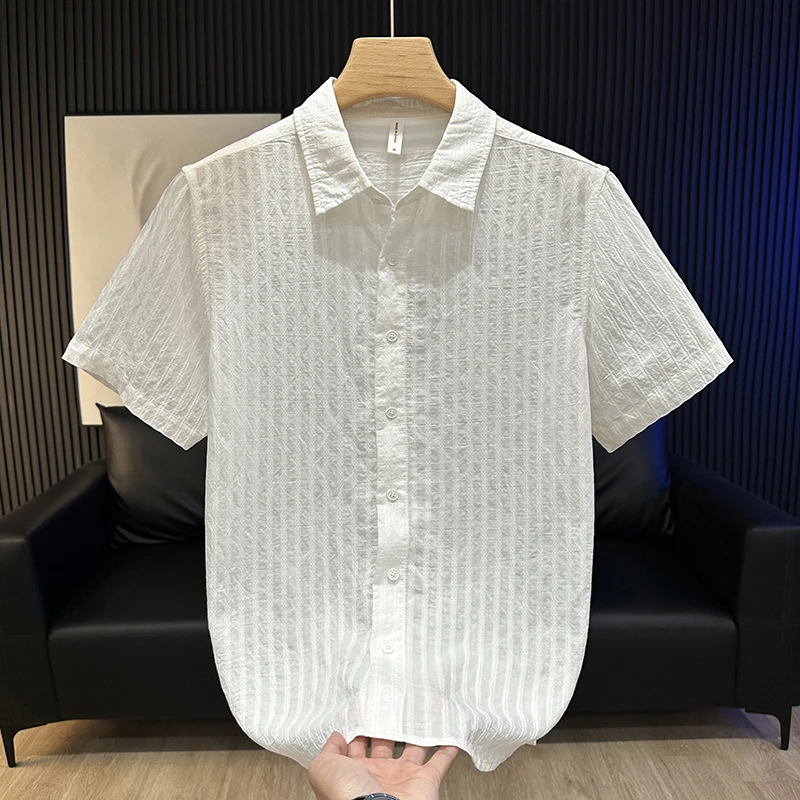 夏季薄款男士短袖衬衫帅气上衣休闲半袖透气潮流宽松百搭男装衬衣