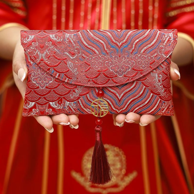 高档锦缎结婚布艺红包福字红包袋婚礼敬茶专用布艺万元大号利是封