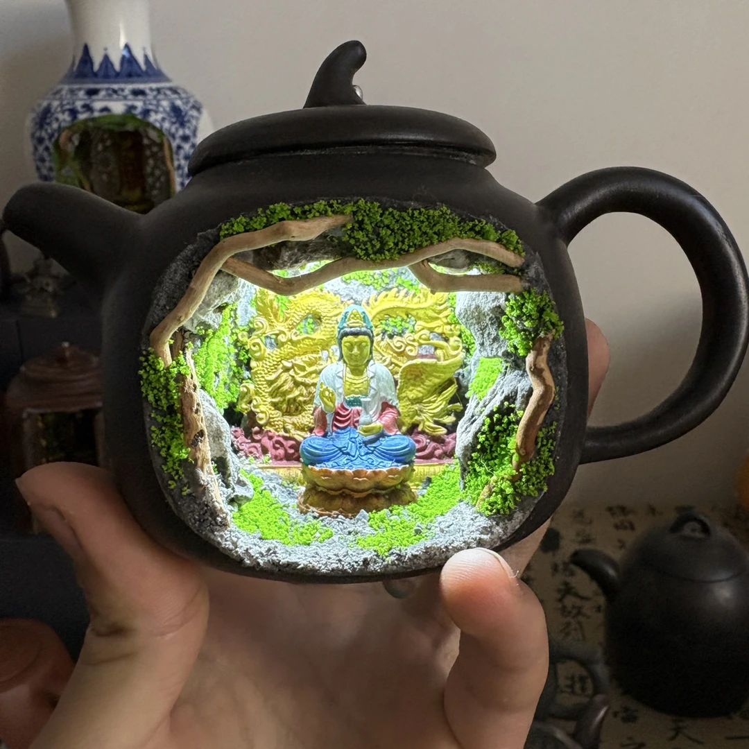 观音菩萨小号紫砂壶手工景观摆件创意