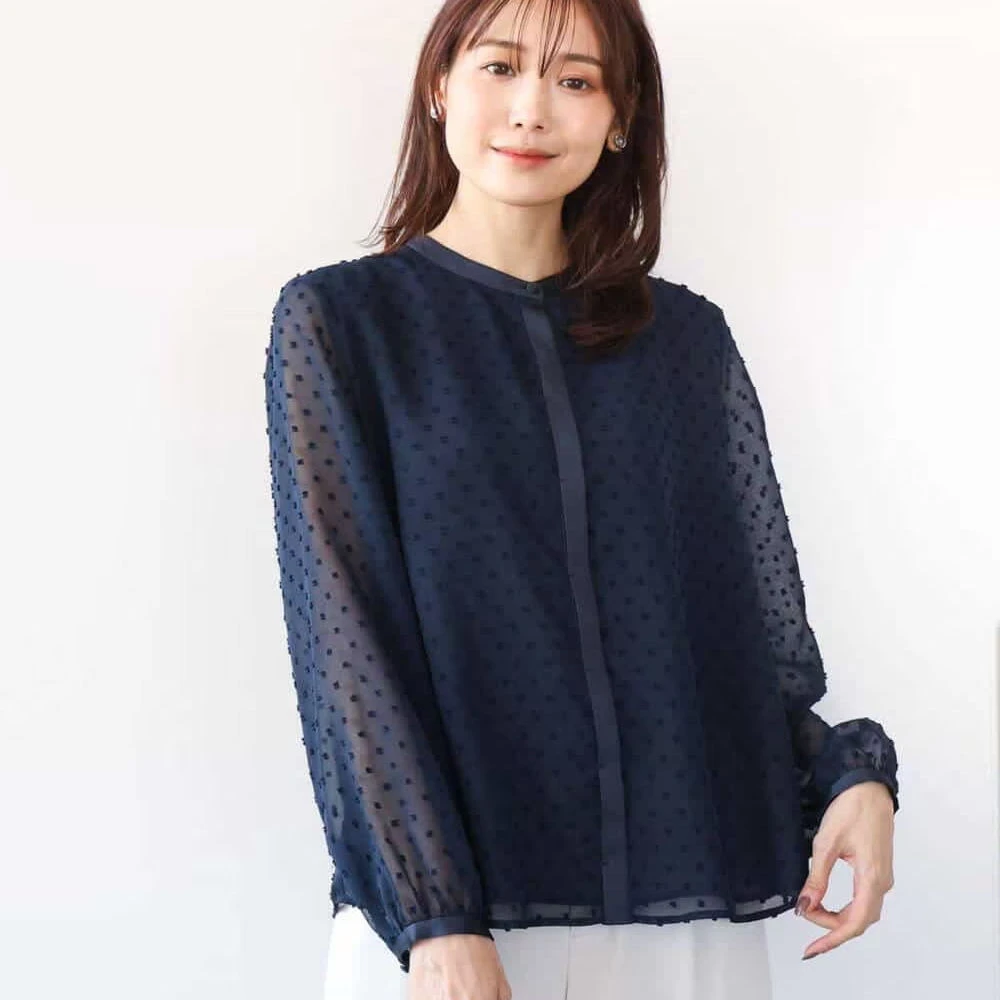 日单贵牌 长袖透视  波点提花 衬衫 上衣22F