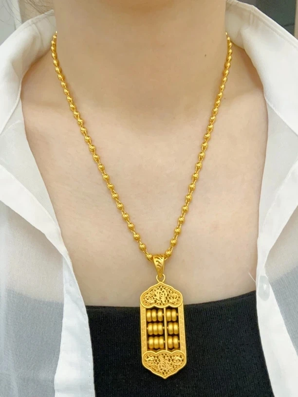 合金项链 高精工女款算盘吊坠配光珠项链双十一爆款平替饰品