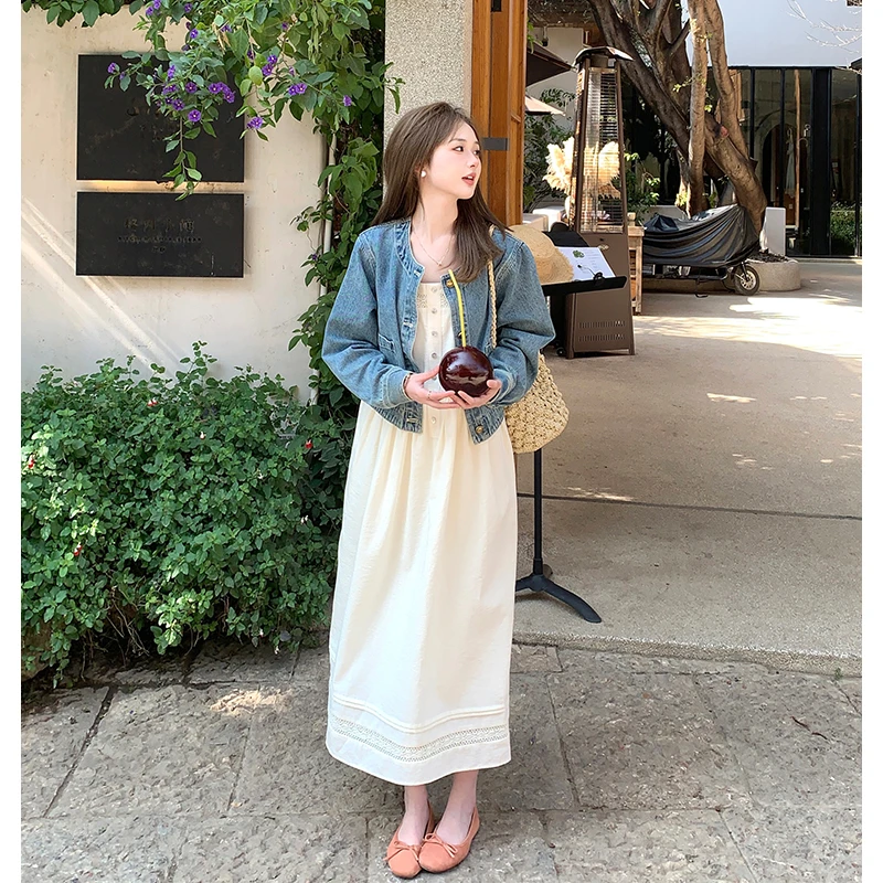 FUGUI RICH小个子背带连衣裙中长款早春新款仙女裙 26241L3800