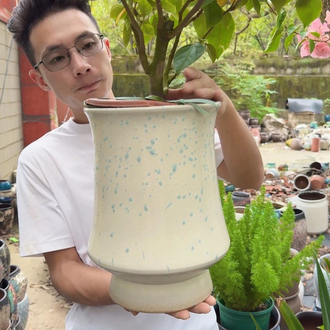 紫砂花盆口20高30（一个束腰白色云仓