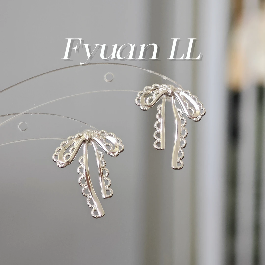 铜合金耳饰 [有耳夹]银色蝴蝶结耳环高级感耳钉轻奢气质独特耳饰