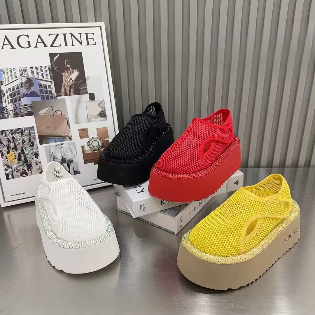 【7厘米】中跟包头凉鞋纯色水钻时装凉鞋编织网面城市游牧风